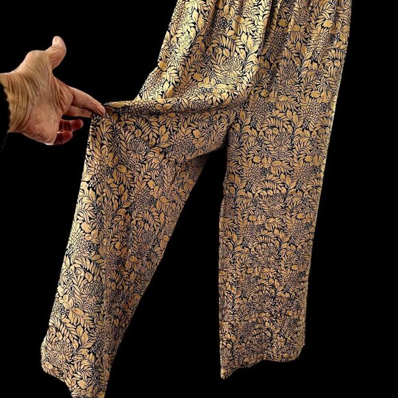 TopShop Jacquard Trousers Wide Leg Crop Gold Black Culottes Hand Pockets Women 4 - Picture 9 of 10